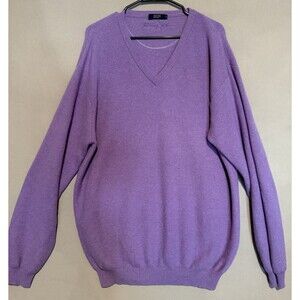 Johnnie Walker 100% Cashmere V-Neck Sweater Extra Large Purple Mens Preppy Knit
